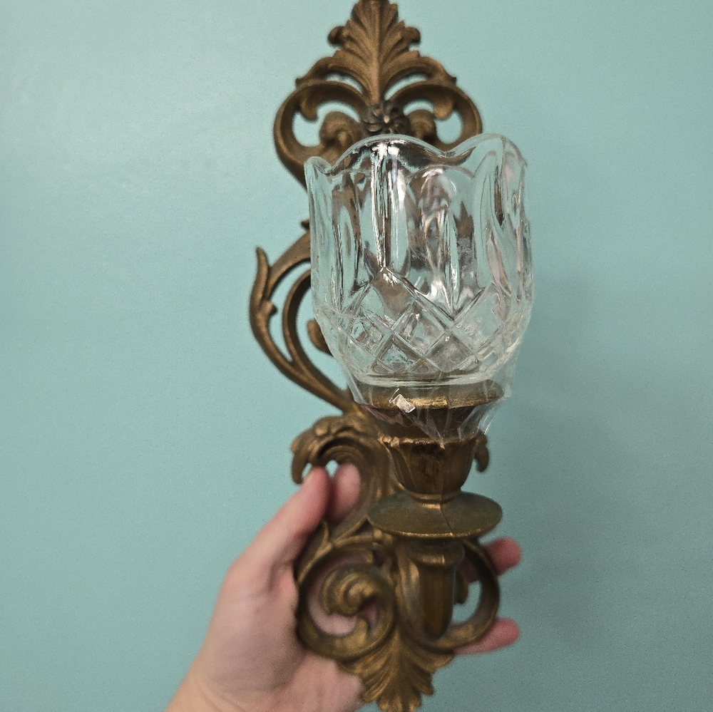 Vtg Burwood Wall Sconces 2 Ornate Gold/bronze Scroll Candle Holders w/votives - Picture 9 of 12
